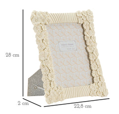 Cadre rectangulaire en résine décoré de fleurs crème
