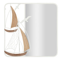 Miroir mural cadre métal Blanc et inserts en bois