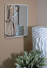 Miroir mural cadre métal Blanc et inserts en bois