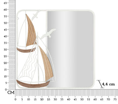 Miroir mural cadre métal Blanc et inserts en bois