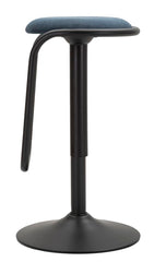 Tabouret de bar rond Destiny Tissu Bleu Marine métal Noir
