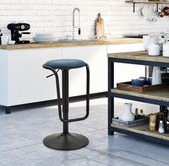 Tabouret de bar rond Destiny Tissu Bleu Marine métal Noir