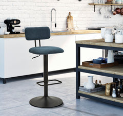 Tabouret de bar rond pivotant en métal Tissu rembourré Bleu Marine