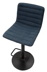 Tabouret de bar rond pivotant en métal et tissu rembourré bleu marine