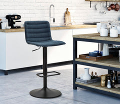 Tabouret de bar rond pivotant en métal et tissu rembourré bleu marine