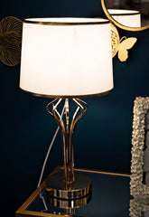 Lampe de table Slimmy Métal Doré abat-jour Tissu Blanc avec finitions Dorées