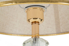 Lampe de table Praga métal doré abat-jour tissu beige bordure dorée