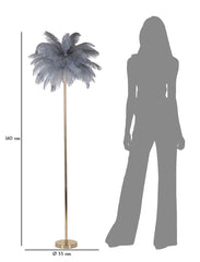 Lampe de sol Palm métal doré abat-jour plumes blanches