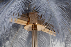 Lampe de table métallique doré abat-jour plumes blanches