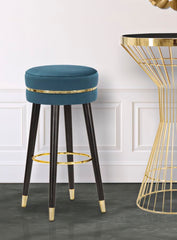 Tabouret de bar Teal Velours Noir et bois pieds Noir finition dorée