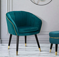 Fauteuil bleu canard Paris pieds en bois noir et finitions dorées