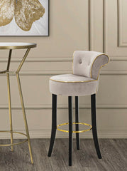 Tabouret de bar rond Luxy Velours Synthétique Gris pieds métal doré