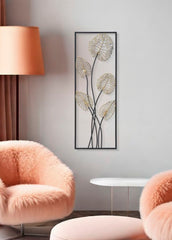 Panneau rectangulaire en métal motifs géométriques et fleurs