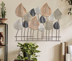 Panneau mural décoratif en métal 3D design feuilles couleurs variées