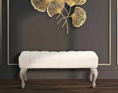 Banc en bois et tissu beige style shabby chic