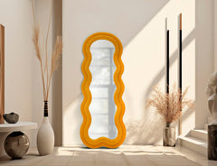 Miroir mural TEDDY Moutarde Bois Tissu bouclé