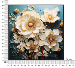 Tableau mural Laquared avec cadre en bois et métal Noir fleurs Blanches