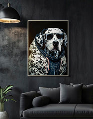 Tableau mural Chien Dalmatien avec cadre en bois et métal argenté