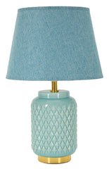 Lampe de table carrée turquoise abat-jour ciel