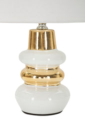 Lampe de table Liara Céramique Blanche et Dorée abat-jour en Tissu Blanc
