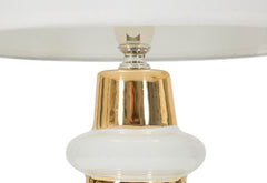 Lampe de table Liara Céramique Blanche et Dorée abat-jour en Tissu Blanc