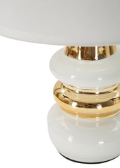 Lampe de table Liara Céramique Blanche et Dorée abat-jour en Tissu Blanc