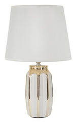 Lampe de table Cassy céramique blanche et dorée abat-jour en tissu blanc