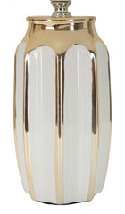 Lampe de table Cassy céramique blanche et dorée abat-jour en tissu blanc