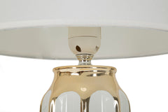 Lampe de table Cassy céramique blanche et dorée abat-jour en tissu blanc