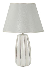 Lampe de table Emmi céramique blanche et abat-jour tissu argenté