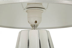 Lampe de table Emmi céramique blanche et abat-jour tissu argenté