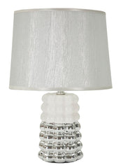 Lampe de table en céramique blanche et argentée abat-jour tissu argenté