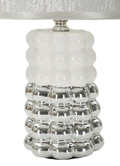 Lampe de table en céramique blanche et argentée abat-jour tissu argenté