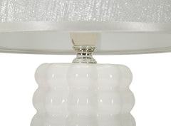 Lampe de table en céramique blanche et argentée abat-jour tissu argenté