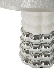 Lampe de table en céramique blanche et argentée abat-jour tissu argenté