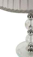 Lampe de table Tolly métal argenté et verre abat-jour tissu gris