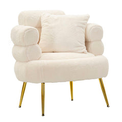 Fauteuil Soffy Blanc fourrure synthétique pieds Dorés