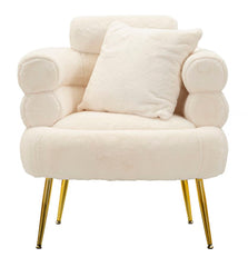 Fauteuil Soffy Blanc fourrure synthétique pieds Dorés
