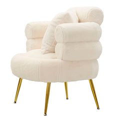 Fauteuil Soffy Blanc fourrure synthétique pieds Dorés
