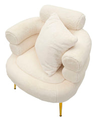 Fauteuil Soffy Blanc fourrure synthétique pieds Dorés