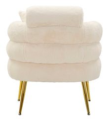 Fauteuil Soffy Blanc fourrure synthétique pieds Dorés