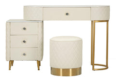 Bureau de lit Sharon Simili cuir Blanc avec pouf rond Métal Doré