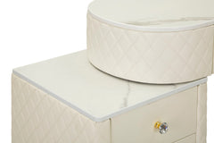 Bureau de lit Sharon Simili cuir Blanc avec pouf rond Métal Doré