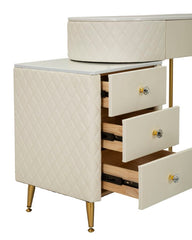 Bureau de lit Sharon Simili cuir Blanc avec pouf rond Métal Doré
