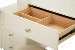 Bureau de lit Sharon Simili cuir Blanc avec pouf rond Métal Doré