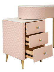 Bureau de lit Sharon Cuir synthétique Rose avec Pouf en Cuir synthétique matelassé et Métal doré