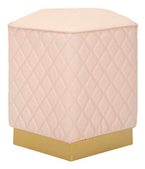 Pouf pentagonal matelassé Sharon Simili cuir Rose base Or