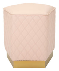 Pouf pentagonal matelassé Sharon Simili cuir Rose base Or
