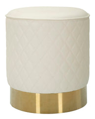 Pouf rond Sharon Cuir matelassé Blanc base dorée