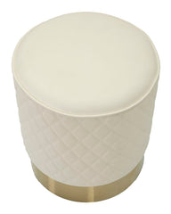 Pouf rond Sharon Cuir matelassé Blanc base dorée